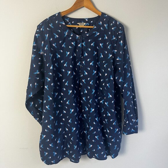 Duluth Trading Blue Bird Print Button-Up Tunic Top 2X - Picture 1 of 5